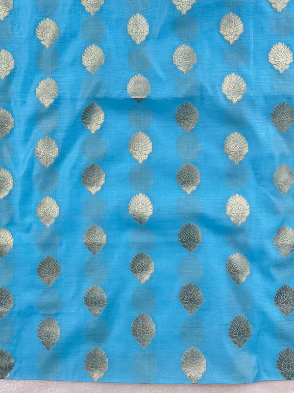 Banarasee Chanderi Cotton Buta Design Salwar Kameez Fabric With Contrast Dupatta-Pink & Blue