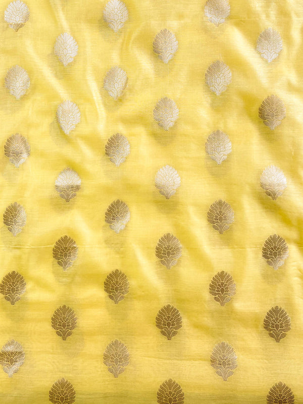 Banarasee Chanderi Cotton Buta Design Salwar Kameez Fabric With Contrast Dupatta-Yellow &  Pink