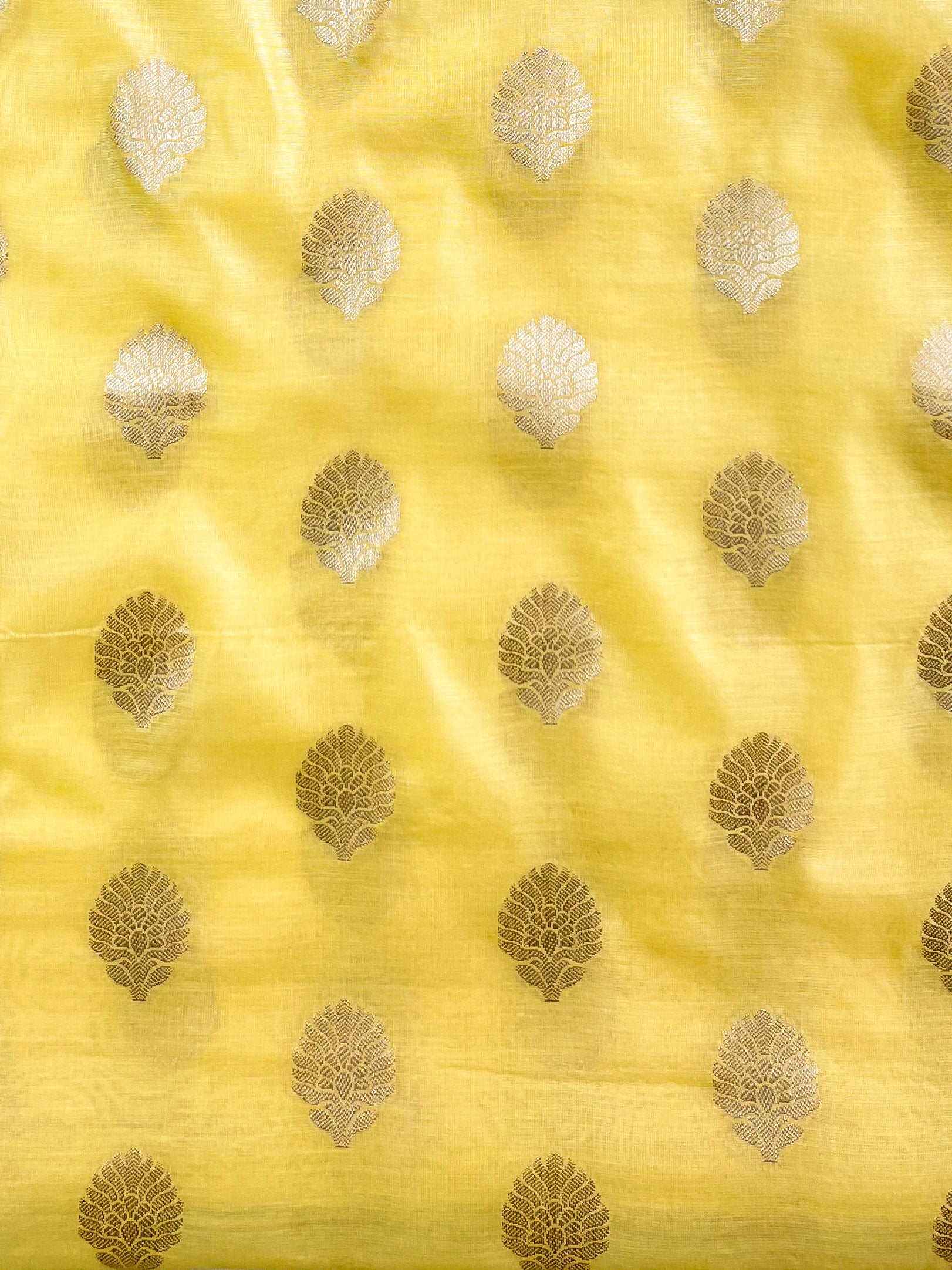 Banarasee Chanderi Cotton Buta Design Salwar Kameez Fabric With Contrast Dupatta-Yellow &  Pink