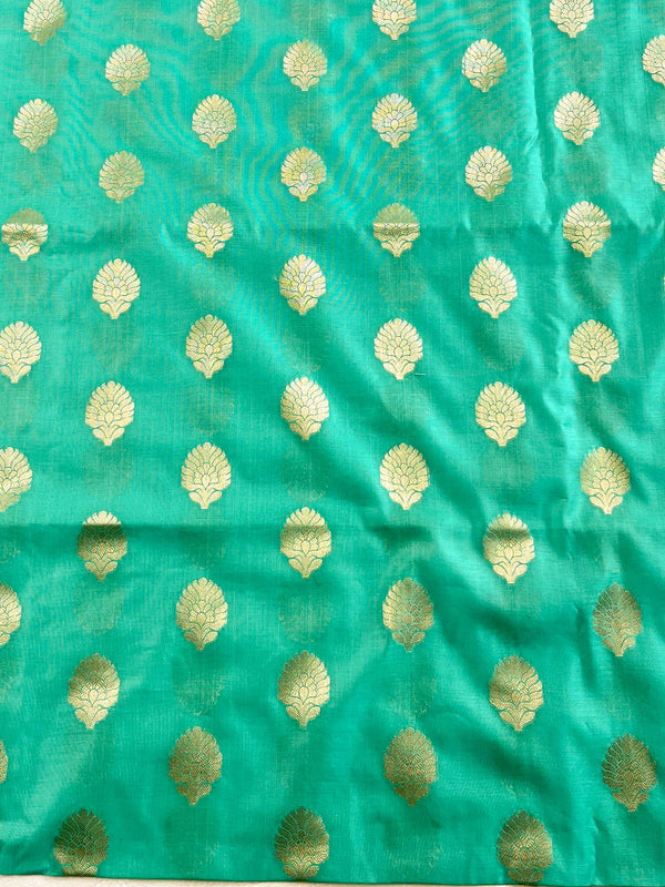 Banarasee Chanderi Cotton Buta Design Salwar Kameez Fabric With Contrast Dupatta-Sea Green & Pink