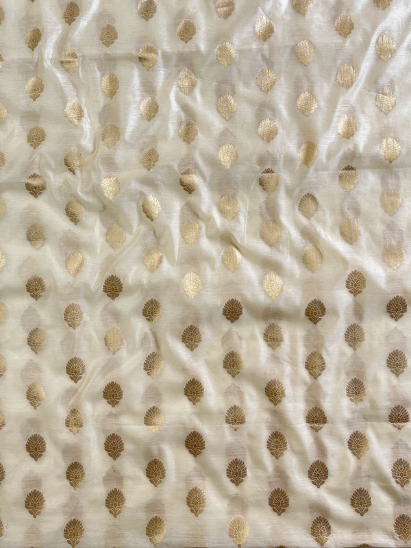 Banarasee Chanderi Cotton Buta Design Salwar Kameez Fabric With Contrast Dupatta-White & Blue