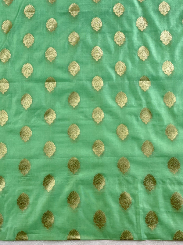 Banarasee Chanderi Cotton Buta Design Salwar Kameez Fabric With Contrast Dupatta-Green & Pink