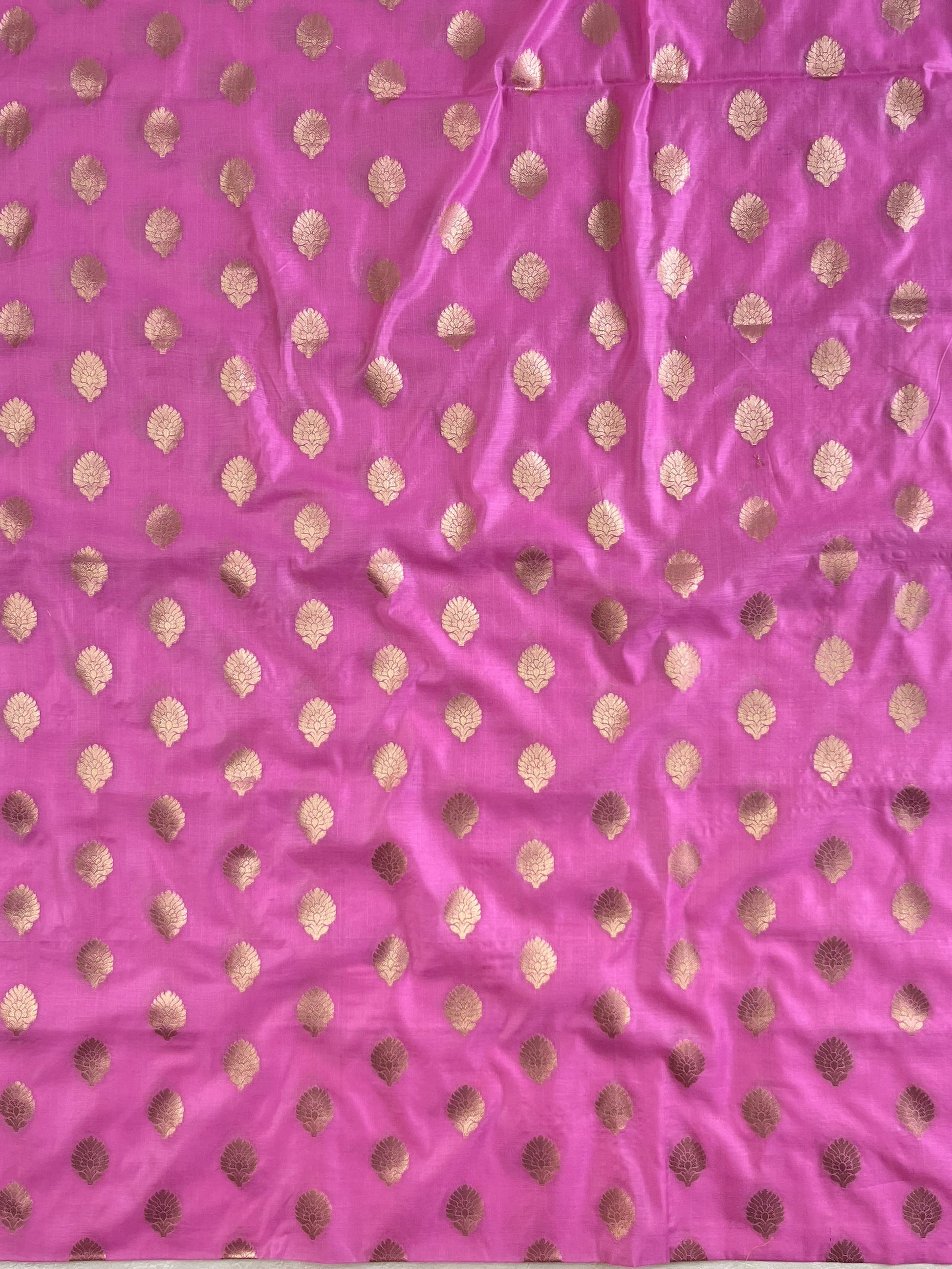 Banarasee Chanderi Cotton Buta Design Salwar Kameez Fabric With Contrast Dupatta-Lavender & Brown