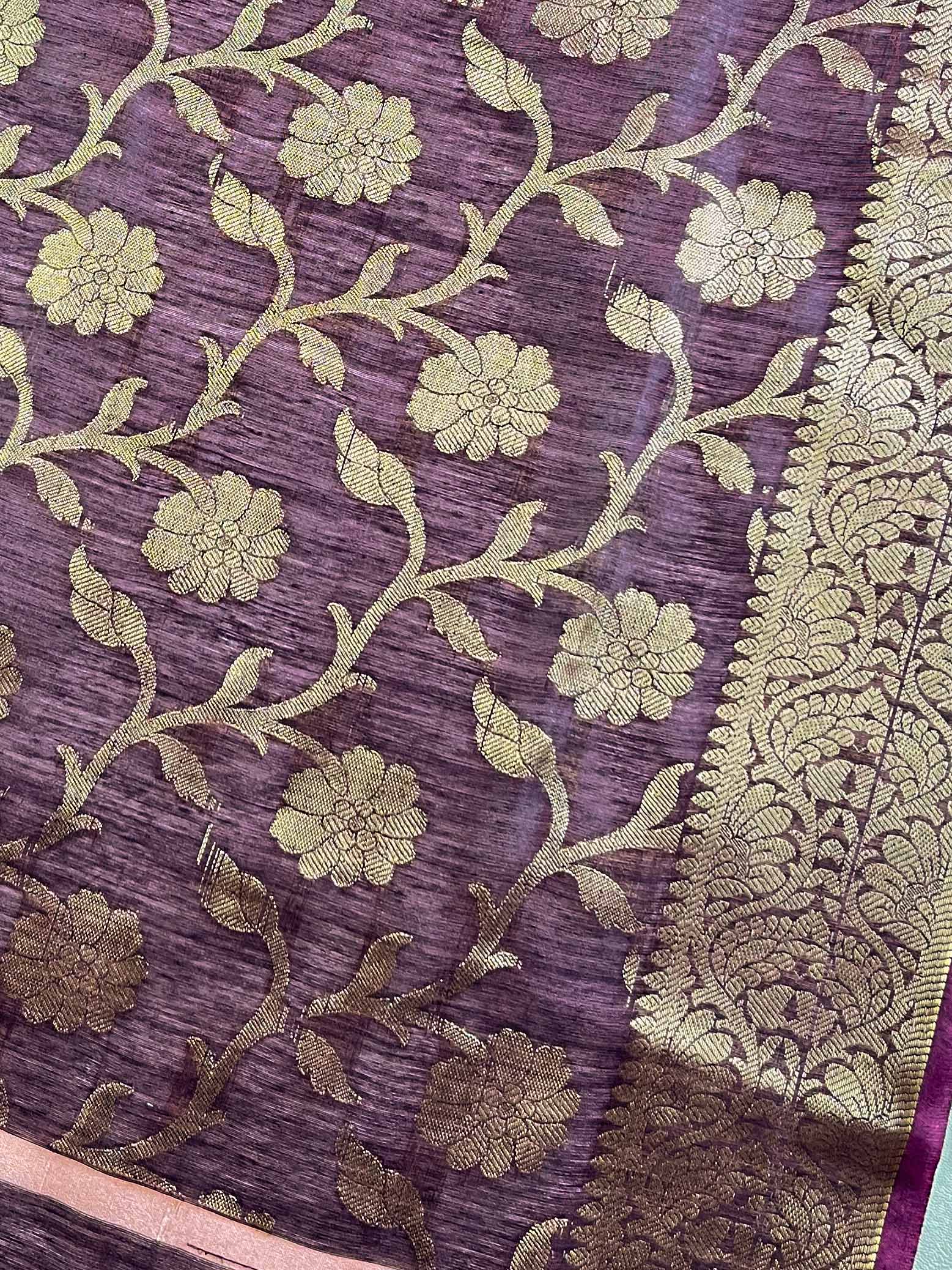 Banarasee Chanderi Cotton Buta Design Salwar Kameez Fabric With Contrast Dupatta-Lavender & Brown