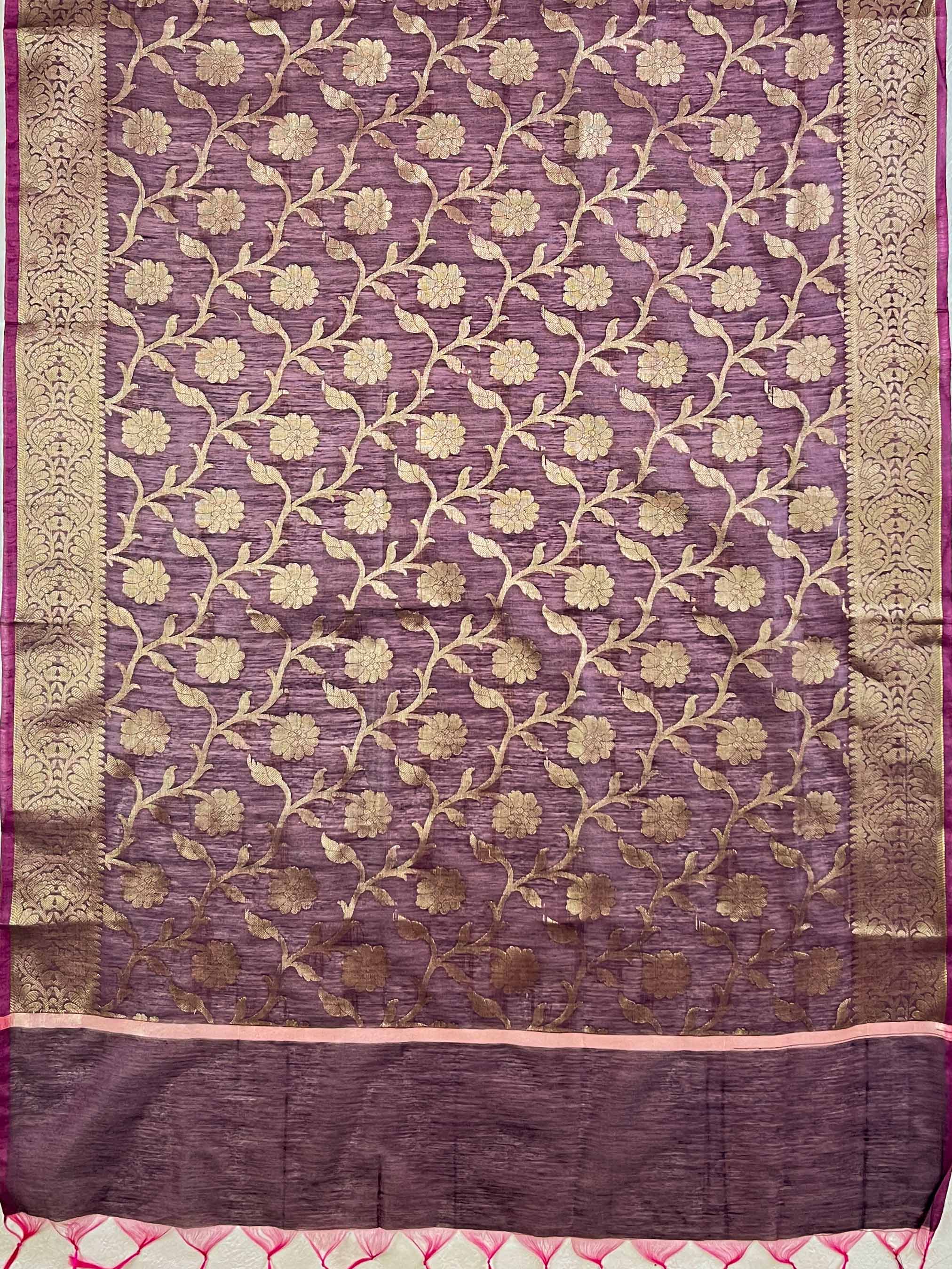 Banarasee Chanderi Cotton Buta Design Salwar Kameez Fabric With Contrast Dupatta-Lavender & Brown
