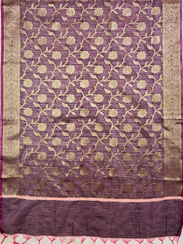 Banarasee Chanderi Cotton Buta Design Salwar Kameez Fabric With Contrast Dupatta-Lavender & Brown