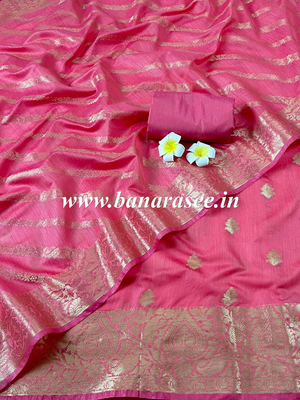 Banarasee Chanderi Cotton Zari Buta Design Salwar Kameez & Dupatta Set-Pink
