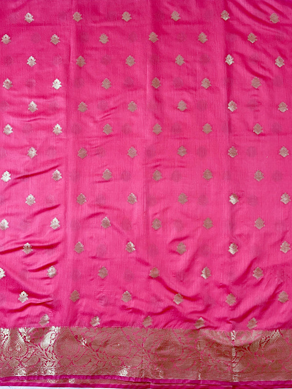 Banarasee Chanderi Cotton Zari Buta Design Salwar Kameez & Dupatta Set-Pink