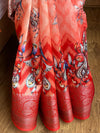 Banarasee Handwoven Semi Silk Saree With Digital Print & Broad Zari Border-Red