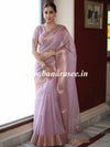 Banarasee Handloom Linen Tissue Copper Zari Border Saree-Pink