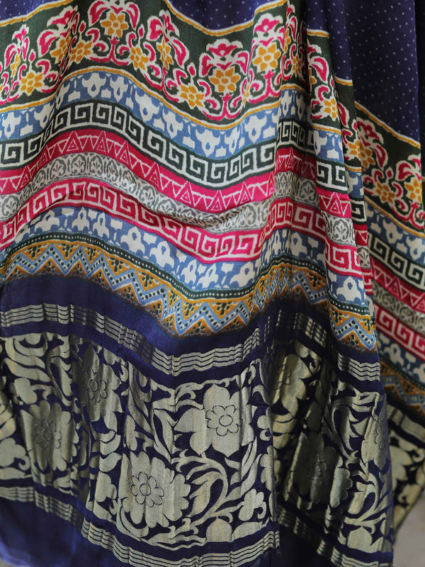 Banarasee Pure Gajji Silk Bandhani Print Dupatta-Indigo