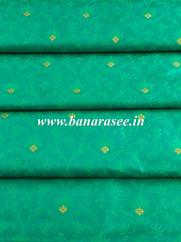 Banarasee Semi Katan Silk Buti & Tanchoi Design Fabric-Sea Green