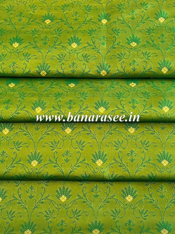 Banarasee Semi Katan Silk Buti & Tanchoi Design Fabric- Green