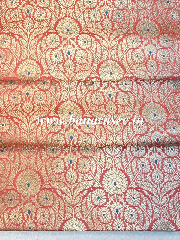 Banarasee Satin Brocade Gold Zari Jaal Design Fabric-Peach