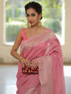 Banarasee Organza Silk Saree With Zari Motifs & Border-Pink