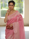 Banarasee Organza Silk Saree With Zari Motifs & Border-Pink