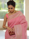 Banarasee Organza Silk Saree With Zari Motifs & Border-Pink