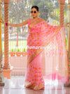 Banarasee Handwoven Organza Silk Hand-Painted & Embroidered Saree-Pink