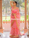 Banarasee Handwoven Organza Silk Hand-Painted & Embroidered Saree-Pink