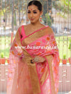 Banarasee Handwoven Organza Silk Hand-Painted & Embroidered Saree-Pink