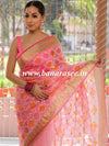 Banarasee Handwoven Organza Silk Hand-Painted & Embroidered Saree-Pink