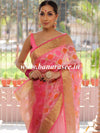Banarasee Handwoven Organza Silk Hand-Painted & Embroidered Saree-Pink