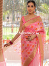 Banarasee Handwoven Organza Silk Hand-Painted & Embroidered Saree-Pink