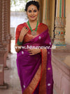 Banarasee Pure Organza Silk Saree With Kadwa Zari Buta & Border-Purple & Red