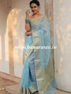 Banarasee Organza Mix Saree With Zari Buti & Floral Border-Blue