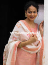 Banarasee Cotton Silk Zari Work Salwar Kameez With Hand-Painted Dupatta-Peach & White