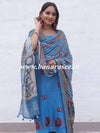 Banarasee Pure Handwoven Linen Salwar Kameez With Embroidered Design-Blue