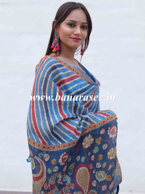 Banarasee Pure Handwoven Linen Salwar Kameez With Embroidered Design-Blue