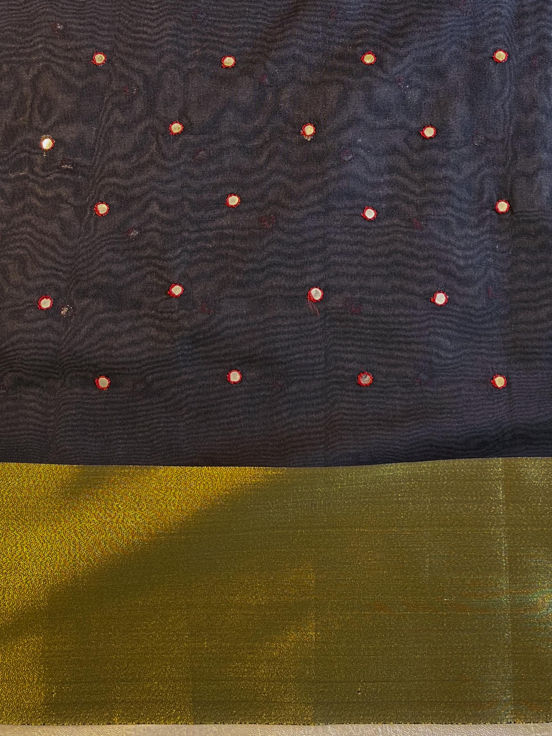 Banarasee Chanderi Cotton Zari Border Embroidered Saree-Black