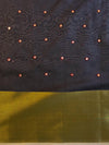 Banarasee Chanderi Cotton Zari Border Embroidered Saree-Black