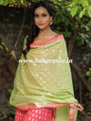 Banarasee Handloom Chanderi Cotton Zari Work Salwar Kameez Dupatta Set-Green & Peach