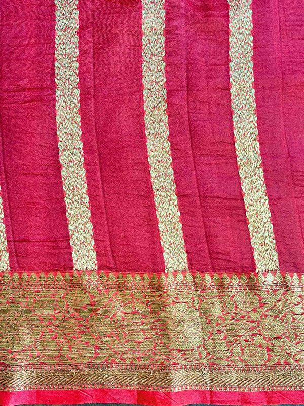 Banarasee Pure Organza Silk Saree With Kadwa Zari Buta & Border-Purple & Red