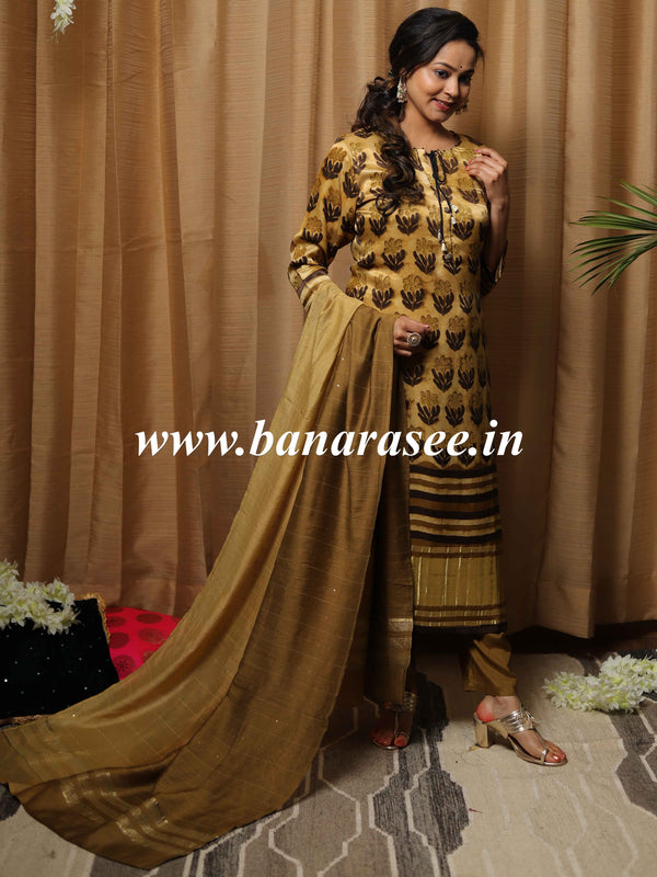 Banarasee Modal Kurta Pants With Viscose Dupatta Suit Set-Yellow