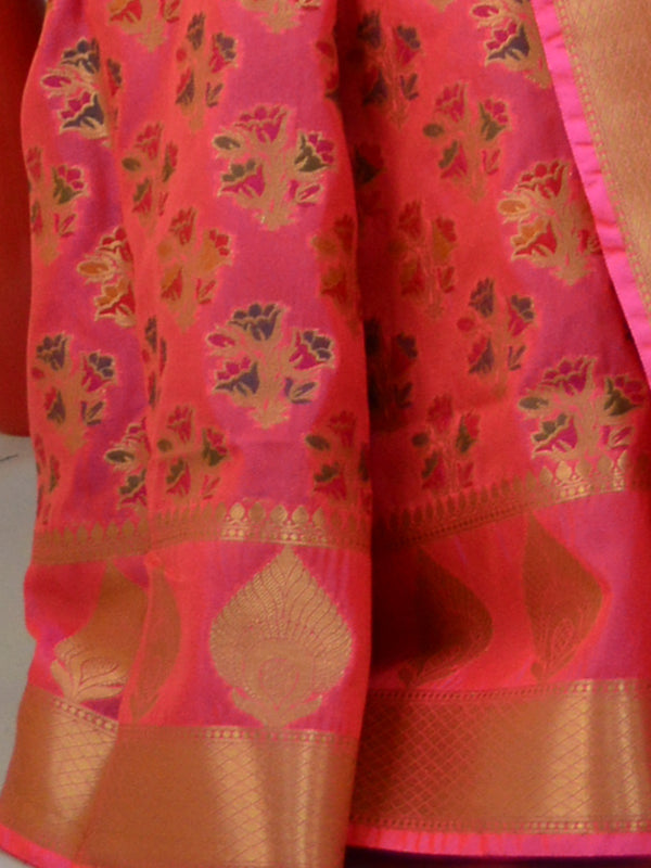 Banarasee Art Silk Saree With Meena Buta Work-Pink