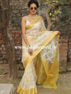 Banarasee Handwoven Organza Silk With Embroidered Saree-White & Yellow