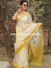 Banarasee Handwoven Organza Silk With Embroidered Saree-White & Yellow