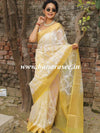 Banarasee Handwoven Organza Silk With Embroidered Saree-White & Yellow