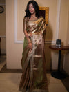 Banarasee Handwoven Tissue Saree With Zari Jaal Design & Border Lace-Olive Green (Dual Shade)