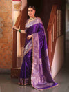 Banarasee Handloom Mashru Silk Saree Zari Border With Lace-Violet