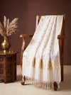 Banarasee Katan Silk Dupatta With Zari Woven Design-White