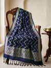 Banarasee Katan Silk Dupatta With Zari Woven Design-Navy Blue