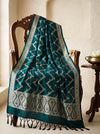 Banarasee Katan Silk Dupatta With Zari Woven Design-Teal Green