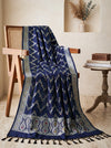 Banarasee Katan Silk Dupatta With Zari Woven Design-Navy Blue