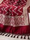 Banarasee Katan Silk Dupatta With Zari Woven Design-Deep Red