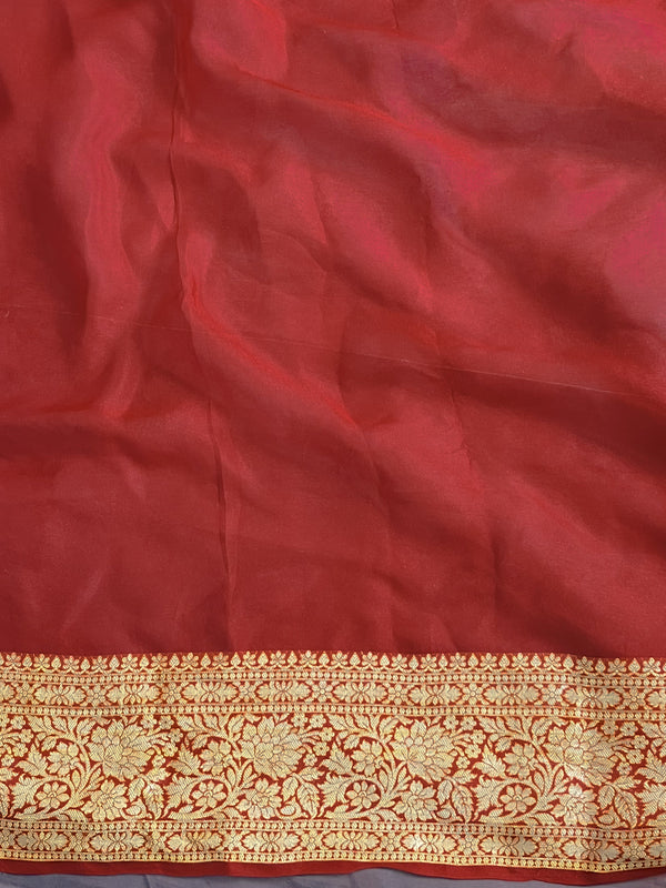Banarasee Pure Chiffon Saree With Resham Zari Work-Maroon