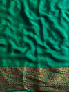 Banarasee Pure Chiffon Silk Saree With Antique & Resham Zari Work-Red & Green